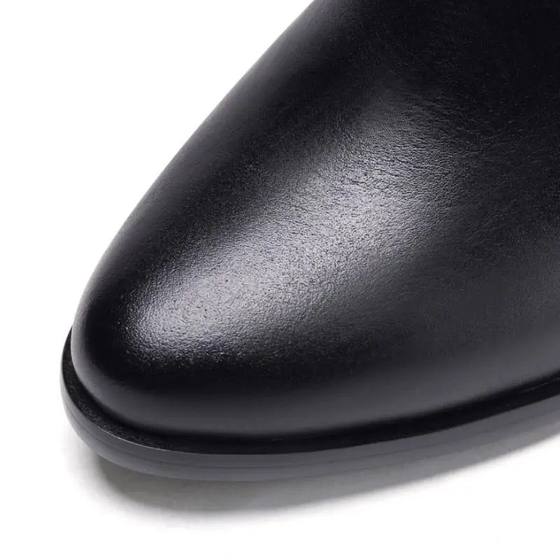 

Tuyoki Women Thick High Heels Ankle Boots Winter Genuine Leather Shoes Women Office Zipper Round Toe Short Boots Size 34-40