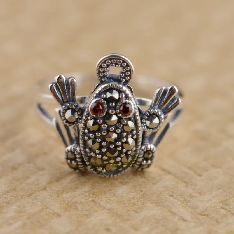 

Thai silver inlaid wholesale S925 Marcasite female ring antique style movable style