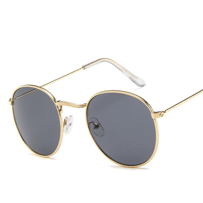 Gold Gray Ретро солнцезащитные очки винтажные маленькие металлические овальные рамки красочные UV400 зеркальные дорожные уличные солнцезащитные очки для мужчин и женщин - Цвет линз: Gold Gray