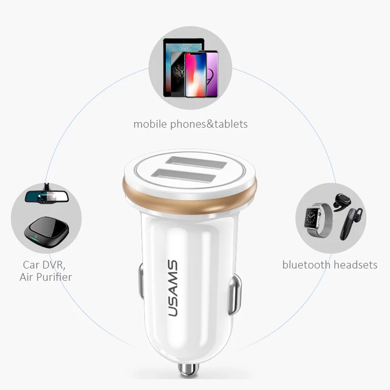 USAMS автомобильное зарядное устройство для телефона 2.4A быстрое 1 2 M USB Type C micro usb
