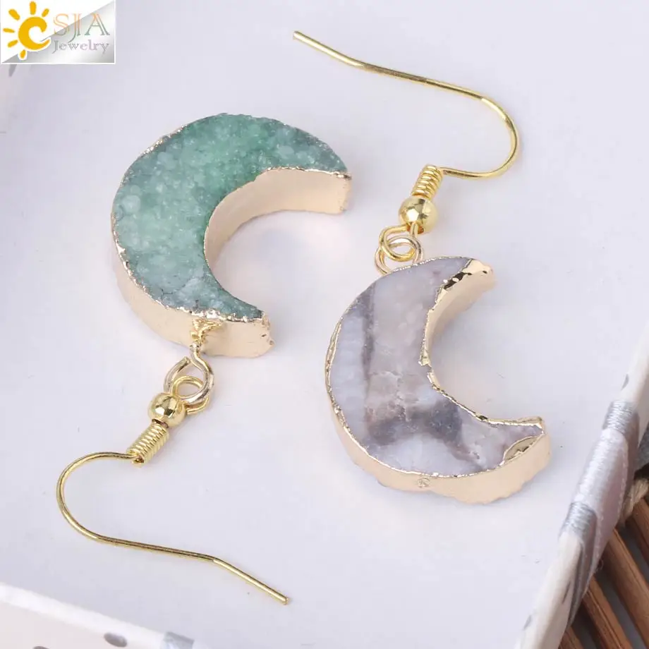 Женские серьги-подвески CSJA золотистого цвета в форме Луны эффектные подарок для