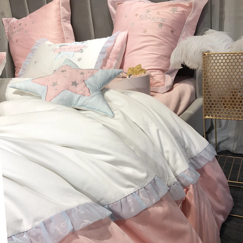 Розовый девушка постельные принадлежности Сердце комплект 600TC египетского