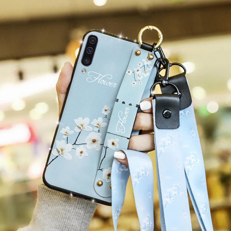 Женский чехол с ремешком на запястье для телефона Samsung Galaxy A50 A30 A70 S10 S8 S9 Plus S10e Note 8 9