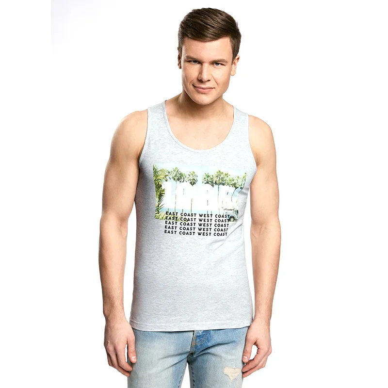 oodji Майка хлопковая с летним принтом мужская 5L710016M 44280N|tank top|top tanktank top male |