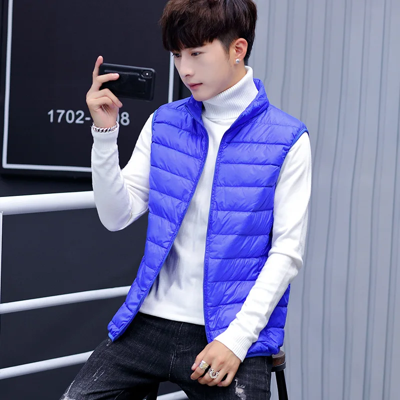Vest Blue Негабаритный M-6XL модная зимняя Ультралегкая пуховая куртка для мужчин s с капюшоном уличная легкая пуховая куртка теплая зимняя одежда для мужчин - Цвет: Vest Blue