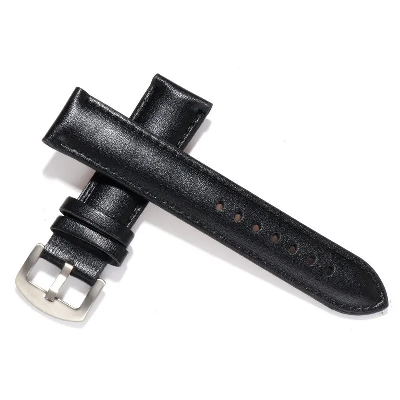 Ремешок из натуральной кожи для наручных часов браслет обычных с серебристой