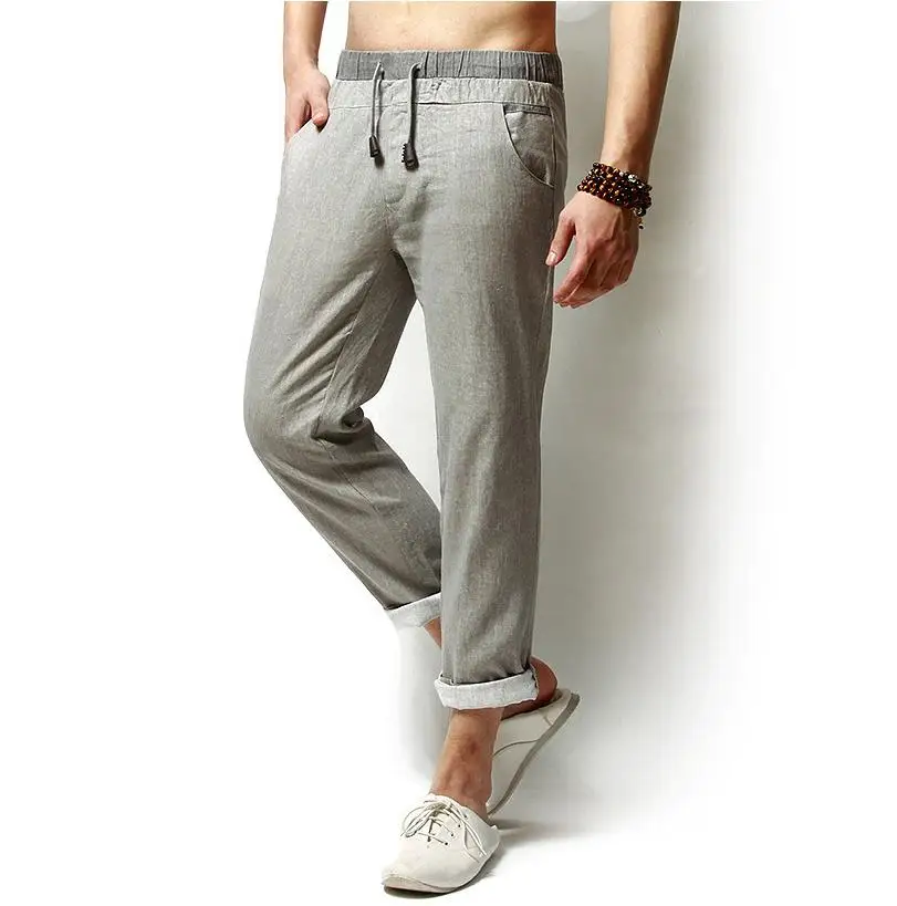 Мужские льняные брюки свободные прямые большого размера Корейская версия на