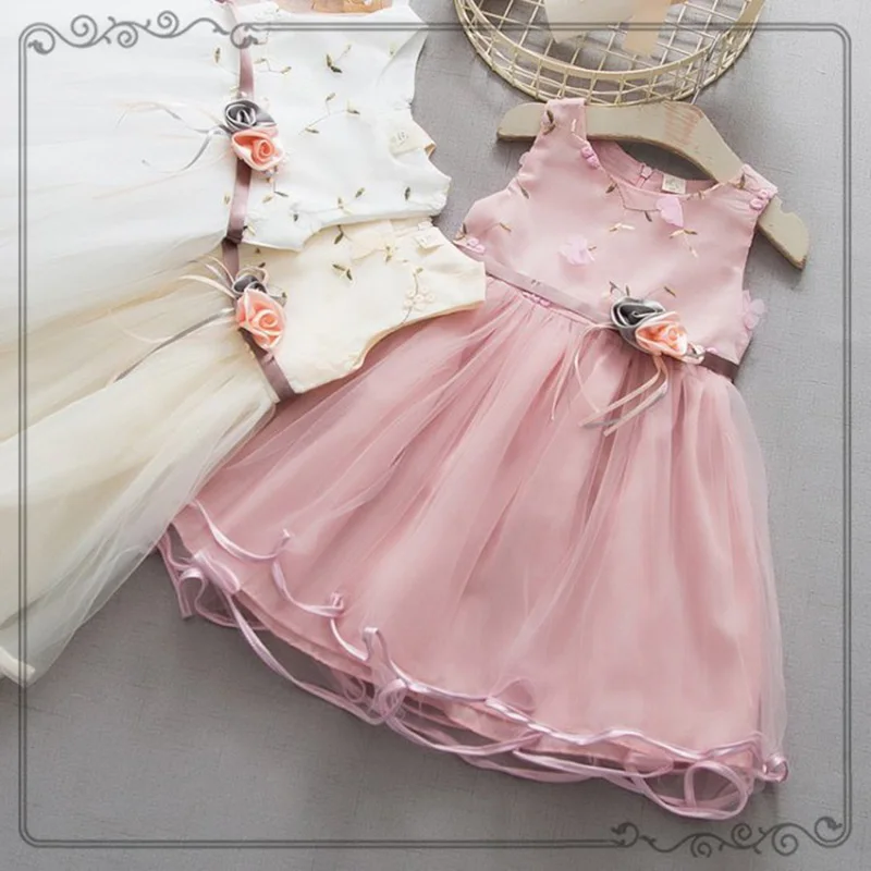 2019 Girls summer dress new children fashion sleeveless wedding mesh for girls kids party princess dresses clothing 1-4Y | Детская