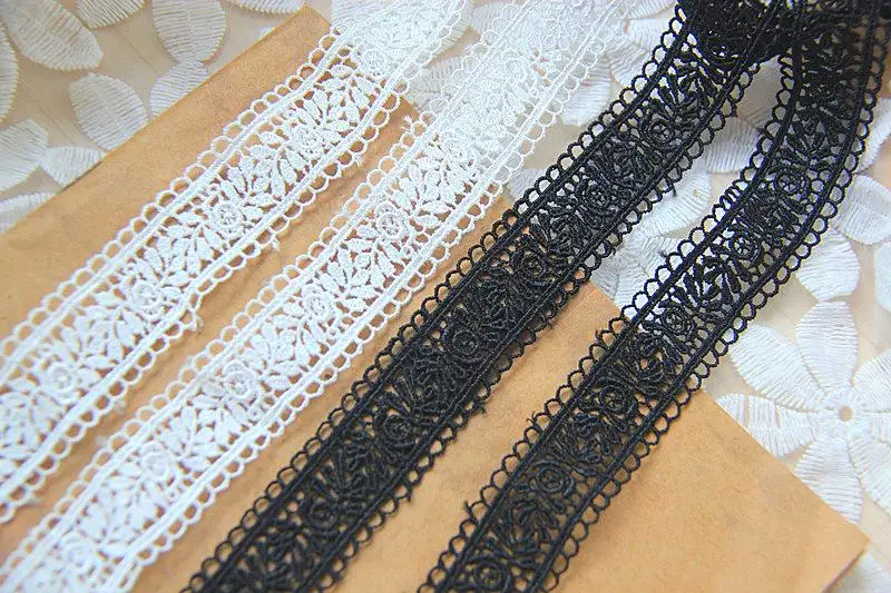 Гипюровое кружево, дизайнерское, сделай сам, Отделка 38 стилей, 5 ярдов, хлопок, полиэстер, Вышитое кружево, химическая Венеция, 3D цветок, белый, черный - Цвет: 2.5cm wide
