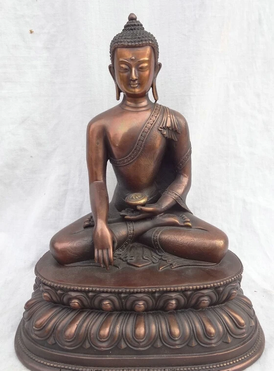 Copper Brass craft xd 002061 11" Tibet Pure Bronze Buddhist Sakyamuni Joss Shakyamuni Buddha Bowl Statue | Дом и сад