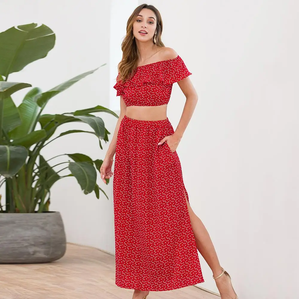 Женское летнее платье с вырезом лодочкой гофрированные Цветочные Сплит красные