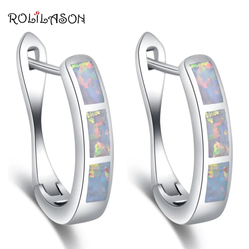 Женские серьги кольца ROLILASON с белым огненным опалом|Серьги-кольца| |