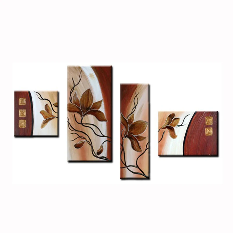 4 панели Ручная роспись современный абстрактный цветок холст Настенный декор