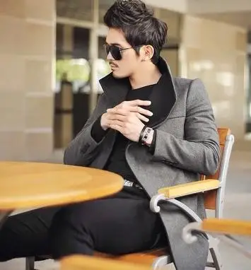 Куртка мужская шерстяная с воротником стойкой однобортная приталенная модная