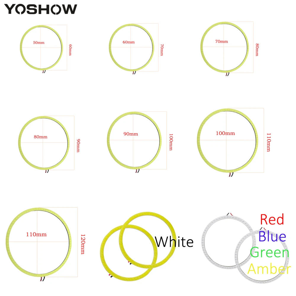 YOSHOW 2 шт. Ангельские глазки удара 60 мм 70 80 90 100 110 120 12 В 24 Halo Кольцо автомобилей