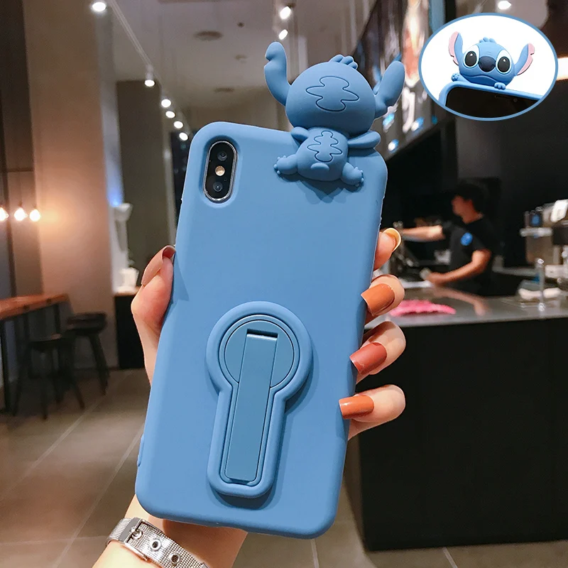 for iphone XS max XR X 3D Stitch Soft stander phone Case For 8plus 7plus 6SP 7 8 6 6S Cute cartoon lover Cover shell |