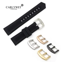 carlywet 20 22mm black silicone rubber straight end watch band strap belt with silver color pin buckle