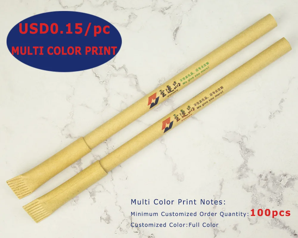 Cena Lot 1000 Szt. Szczupła Eko Papierowa Kulka, Przyjazna Dla środowiska, Uczciwa Reklama Długopis, Dostosowana Promocja Firmy Tekst I Logo Prezent