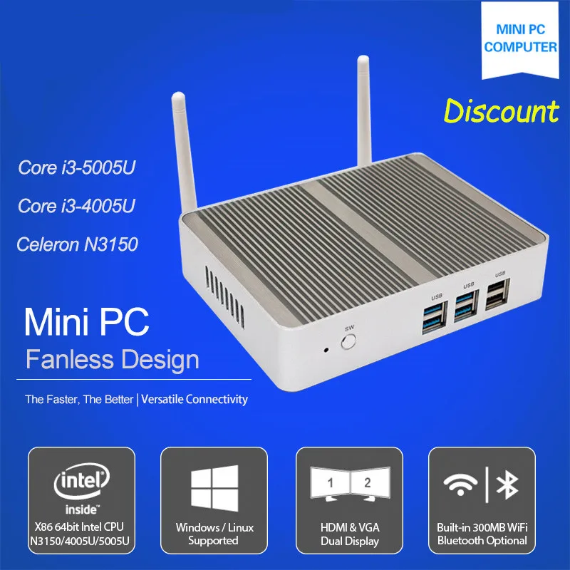 Intel Celeron N3150 четырехъядерный 12V безвентиляторный i3 мини ПК X86 Win10 Barebone Мини