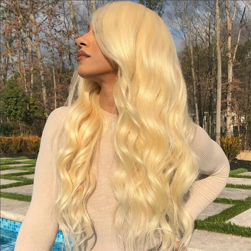ALOTOP Blonde 613 пучки с закрытием бразильские волнистые волосы фронтальной Remy perruque chevex