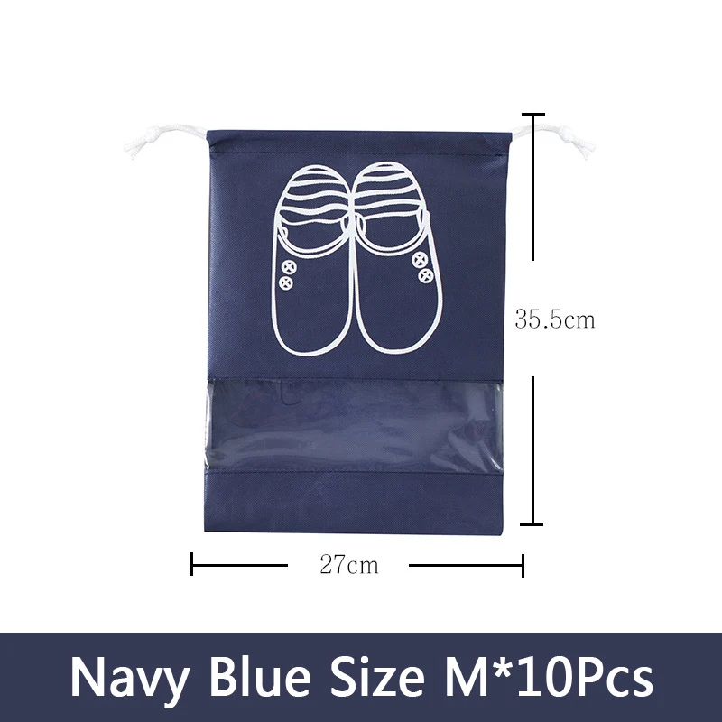 Navy Blue(M) 10 шт./лот, нетканые тканевые сумки для обуви для женщин и мужчин, пылезащитный чехол для обуви, сумки для путешествий, органайзер для обуви 300 - Цвет: Navy Blue(M)