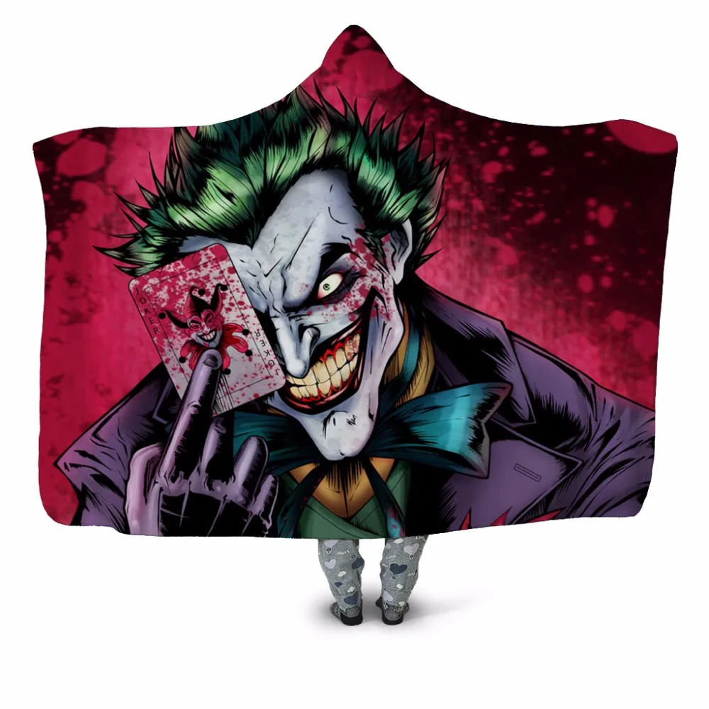 Плюшевое одеяло Joker с капюшоном 3D принтом покера для взрослых молодежи детей