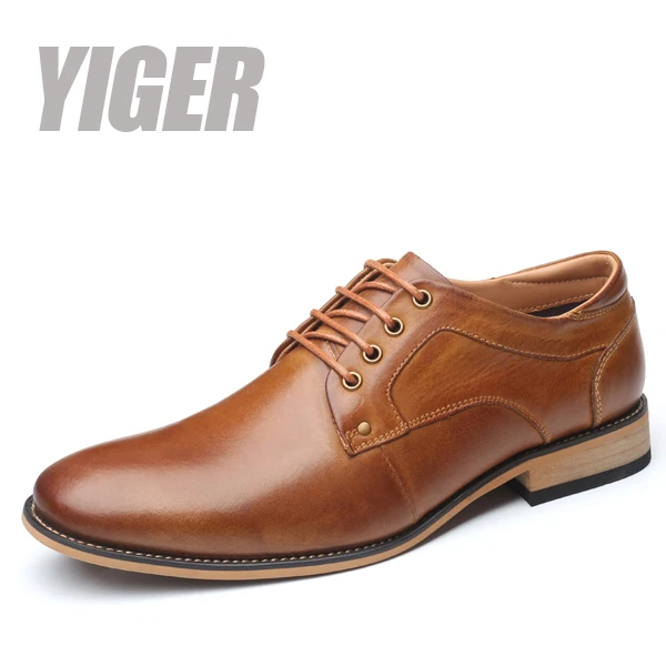 YIGER/Новинка; Мужские модельные туфли; мужская деловая Обувь На Шнуровке; большие размеры; деловая обувь из натуральной кожи; мужская обувь, увеличивающая рост; 0301 - Цвет: Brown dress shoes