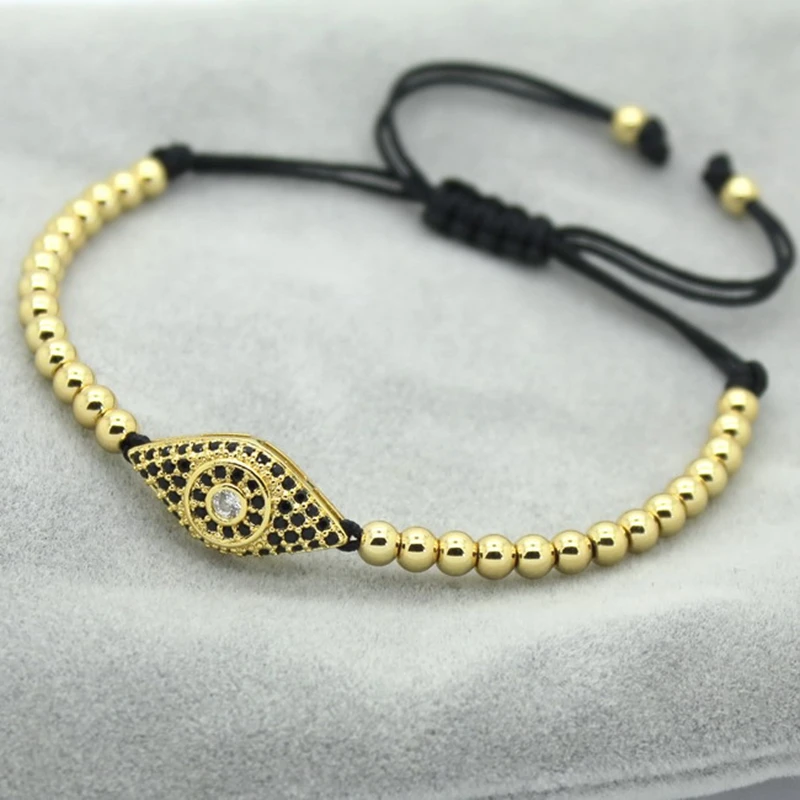 Топ 2017 модный мужской браслет 4 мм Круглый с бусинами и микро закрепкой черного