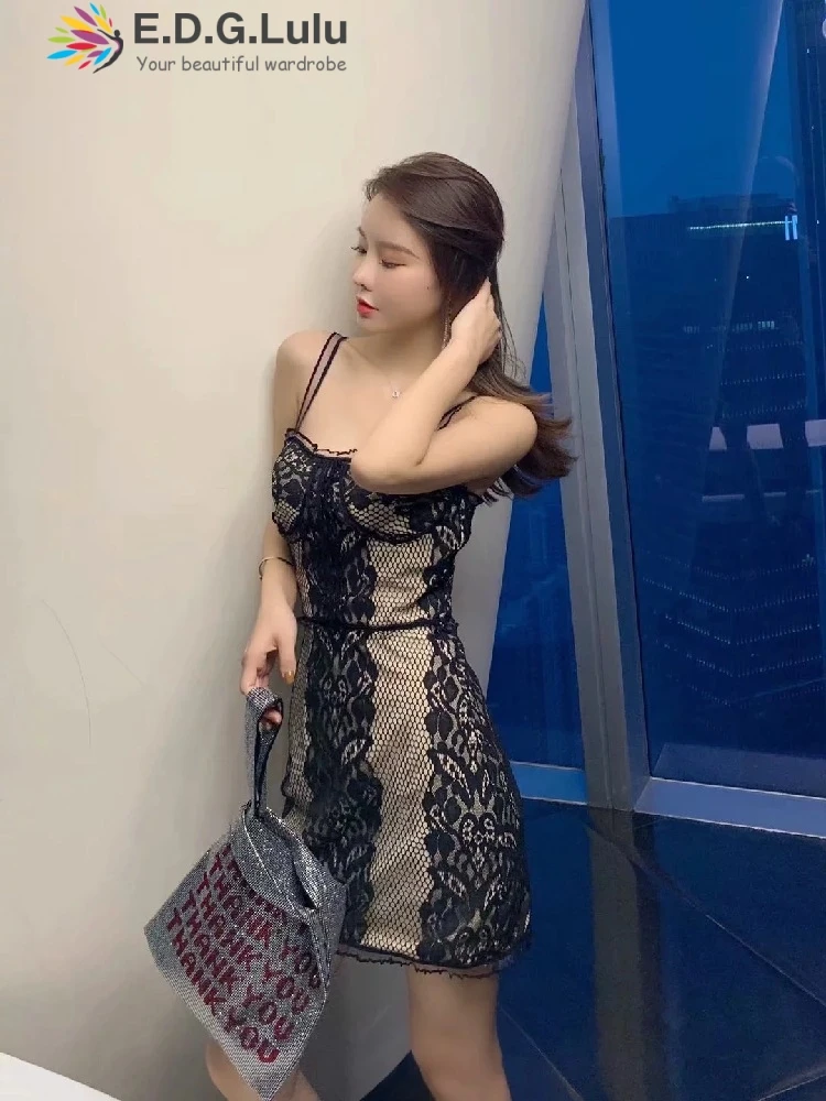 Женское кружевное платье EDGLulu Черное и белое для вечеринки лето 2019|Женские