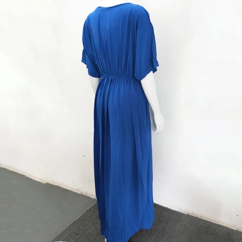 Женское платье туника длинное пляжное с треугольным вырезом и высокой талией