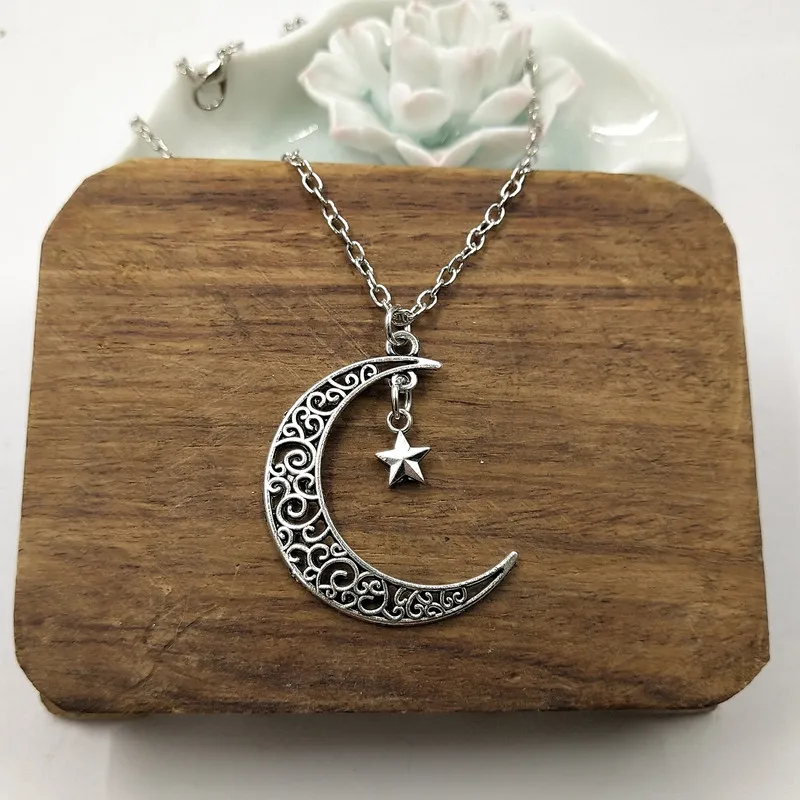 Женское колье из серебра 2020 пробы с полумесяцем и звездами|Цепочки| |