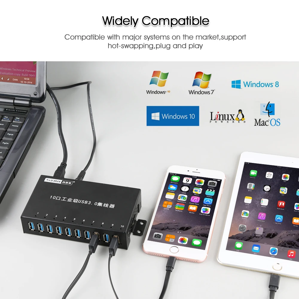 Sipolar Мульти 10 портов металлический USB 3,0 разветвители зарядное устройство концентратор с адаптером питания 2 в 1 данных и зарядки для телефонов планшетов