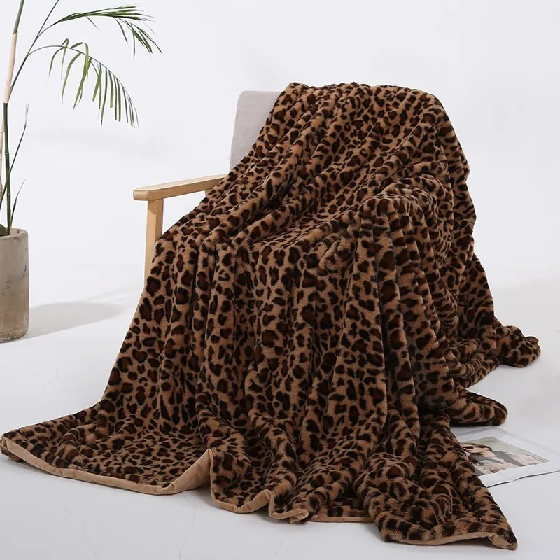 Brown And Tan Модное леопардовое короткое плюшевое одеяло с кристаллами для кровати, плотное мягкое теплое покрывало из кроличьего меха для путешествий, диванов, покрывало - Цвет: Brown And Tan