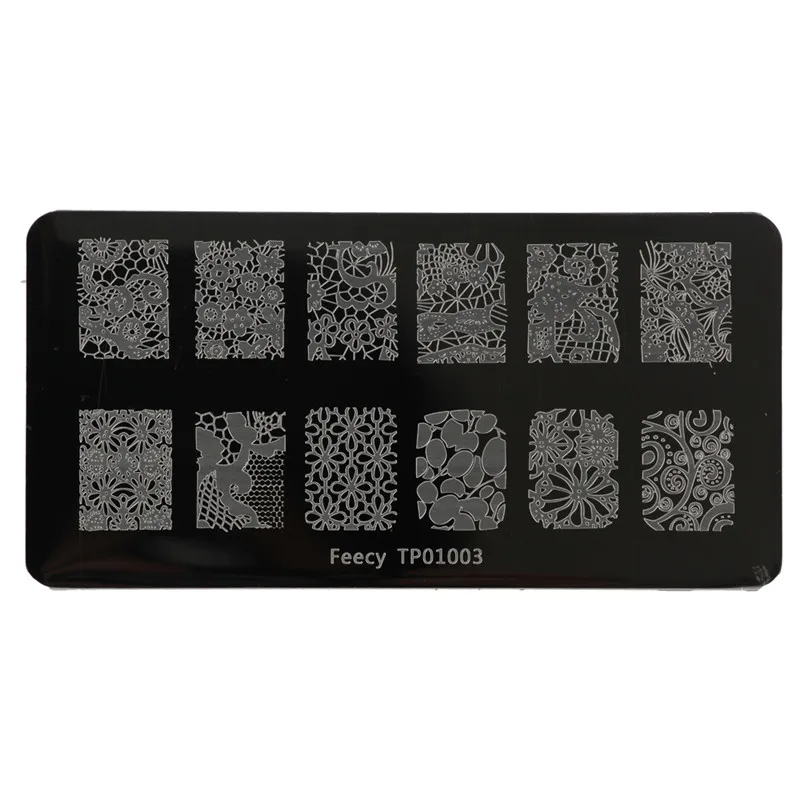 Feecy TP01003 Пластины для штамповки ногтей 6*12 см шаблоны для ногтей DIY Нержавеющая Сталь Штамп маникюрный трафарет Инструменты дизайн ногтей штамп Шаблоны - Цвет: Feecy TP01003