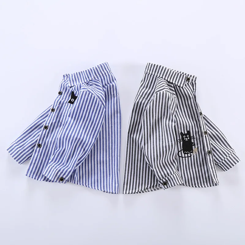 Рубашки для маленьких мальчиков рубашки с вышивкой в виде котенка из мультфильма