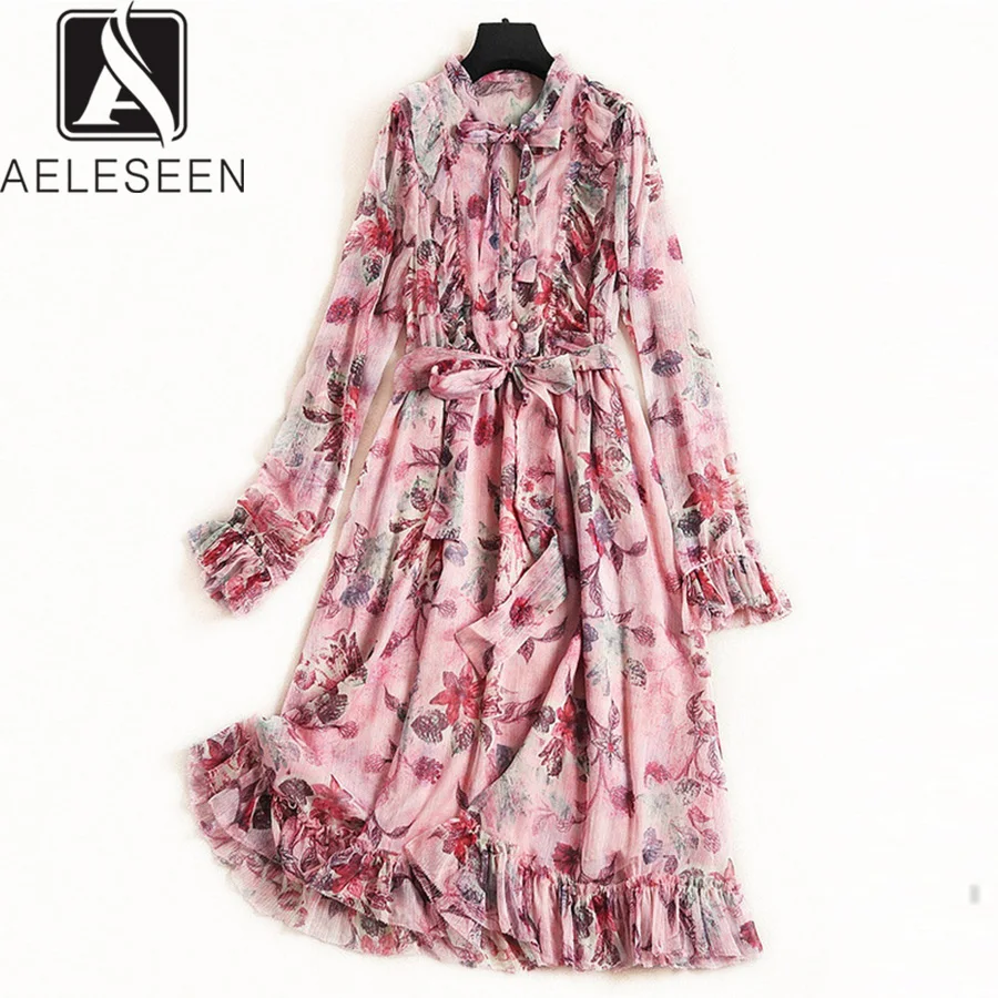 AELESEEN/2019 роскошное весенне летнее платье женское с рукавом бабочкой и цветочным
