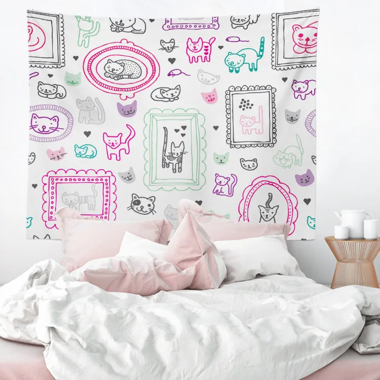 130x150cm Cartoon Animals Colorful Elephants I love My Kittey Cute Owls Kids Decoration Blanket Bedroom Wall Art Tapestry | Дом и сад