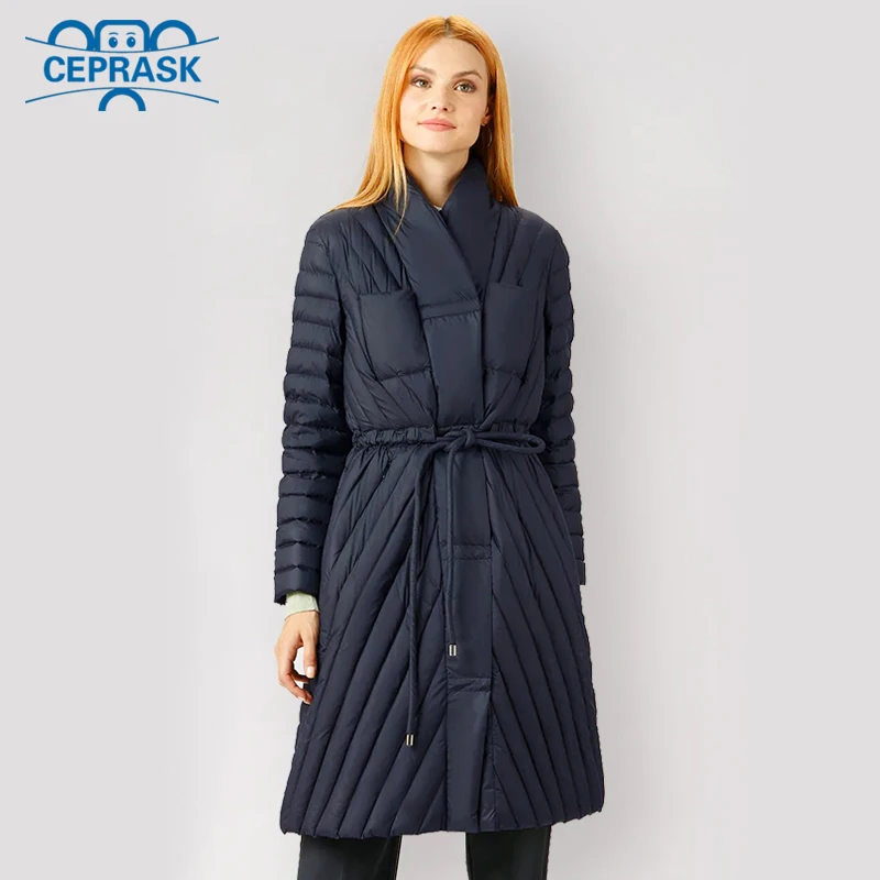 Женская куртка с поясом CEPRASK тонкая ветрозащитная парка большого размера плюс