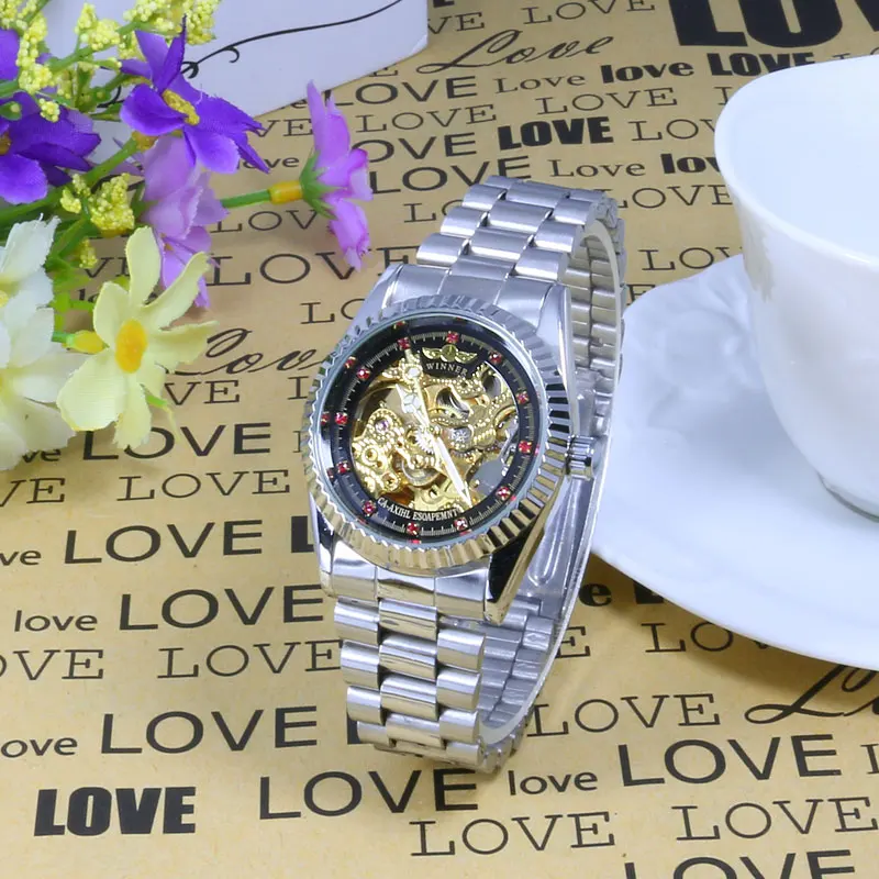 2016 новые модные женские механические часы со скелетом серебряные стальные Relogio