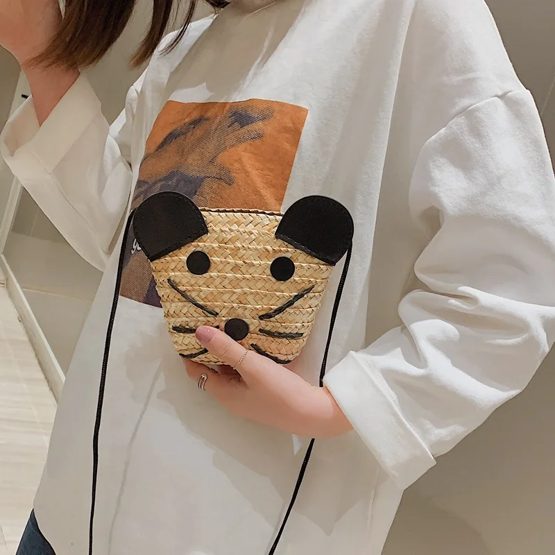 

Straw Bag Girl New Personality Beach Mini-pocket Bag with One Shoulder Slant Lovely Cute Puppy Style Casual occasion Zipper bag