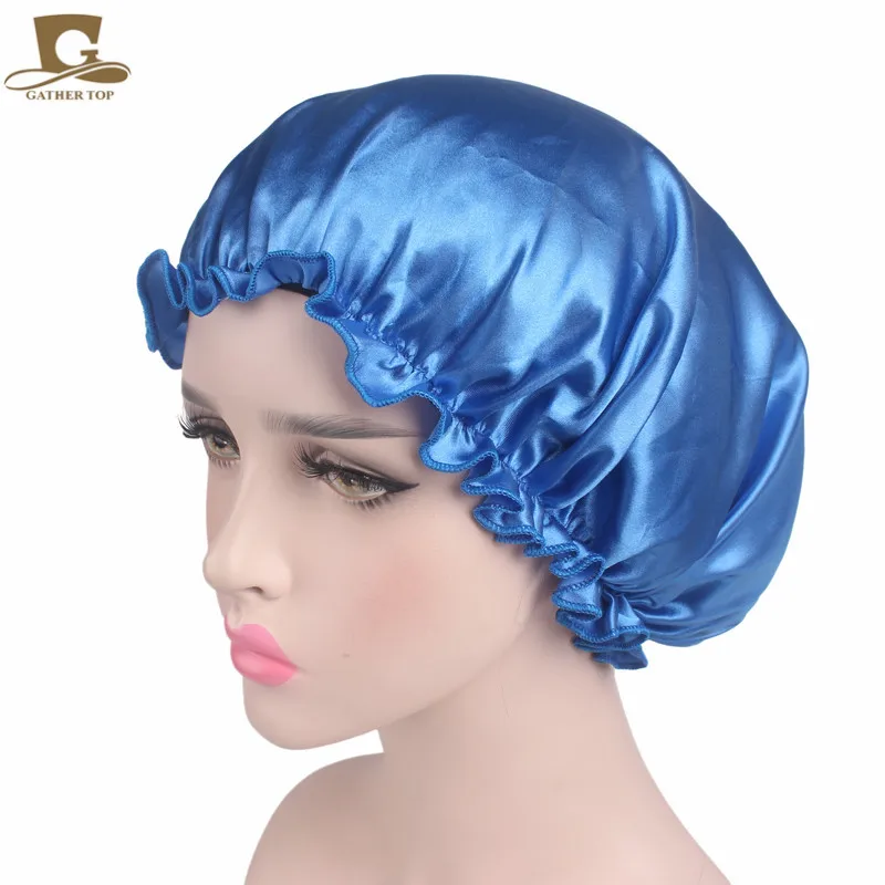 Royal blue Женские аксессуары для волос Кепка chemo салонный берет однотонная шляпа для темноты шапочка для сна сатиновая скатерть дамская шляпа без полей для кудрявых весенних волос - Цвет: Royal blue