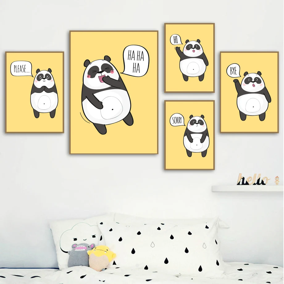 Мультфильм Милая панда настенная живопись холст скандинавские постеры и печать