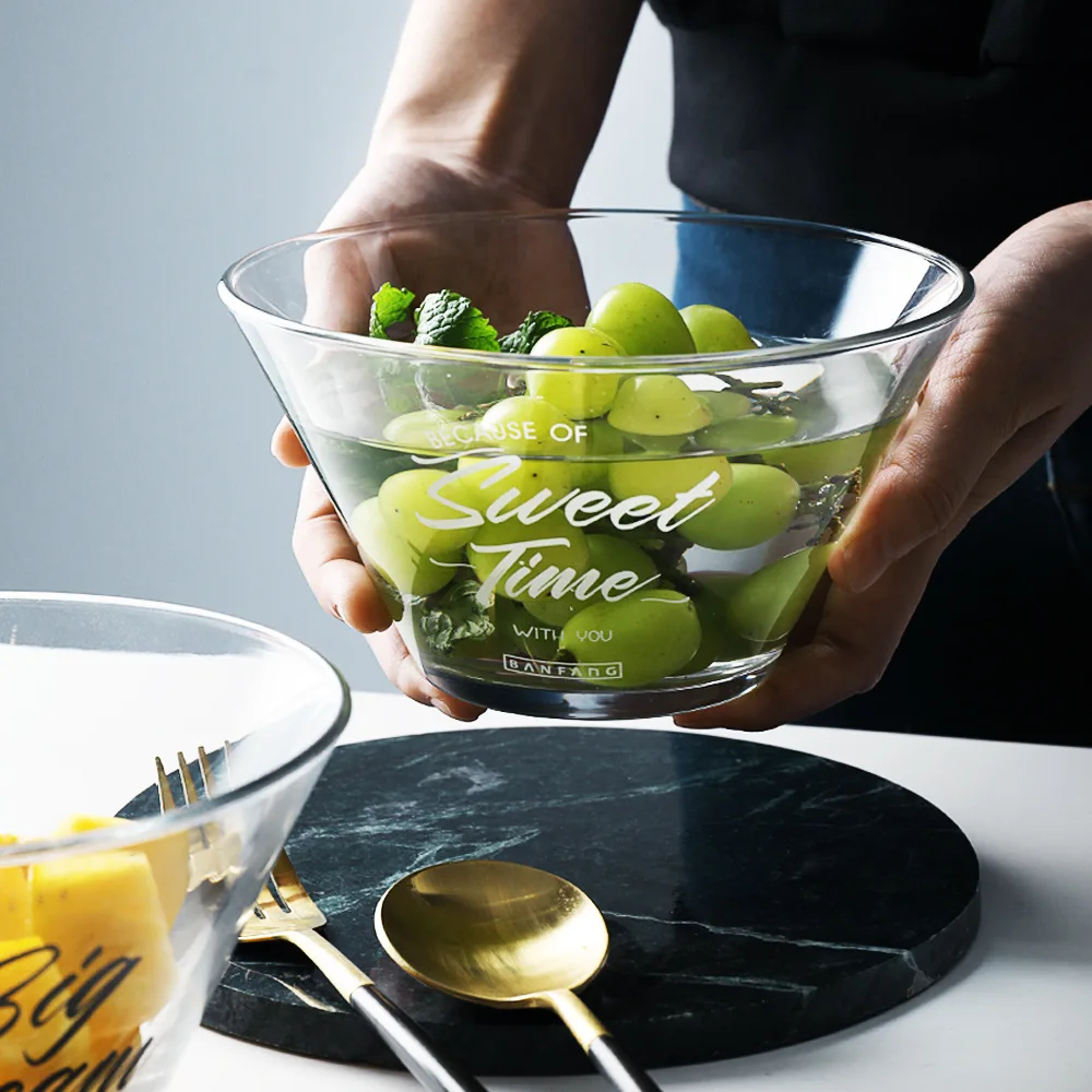 Японский Стиль английские буквы Стекло салат пластины прозрачный миска для