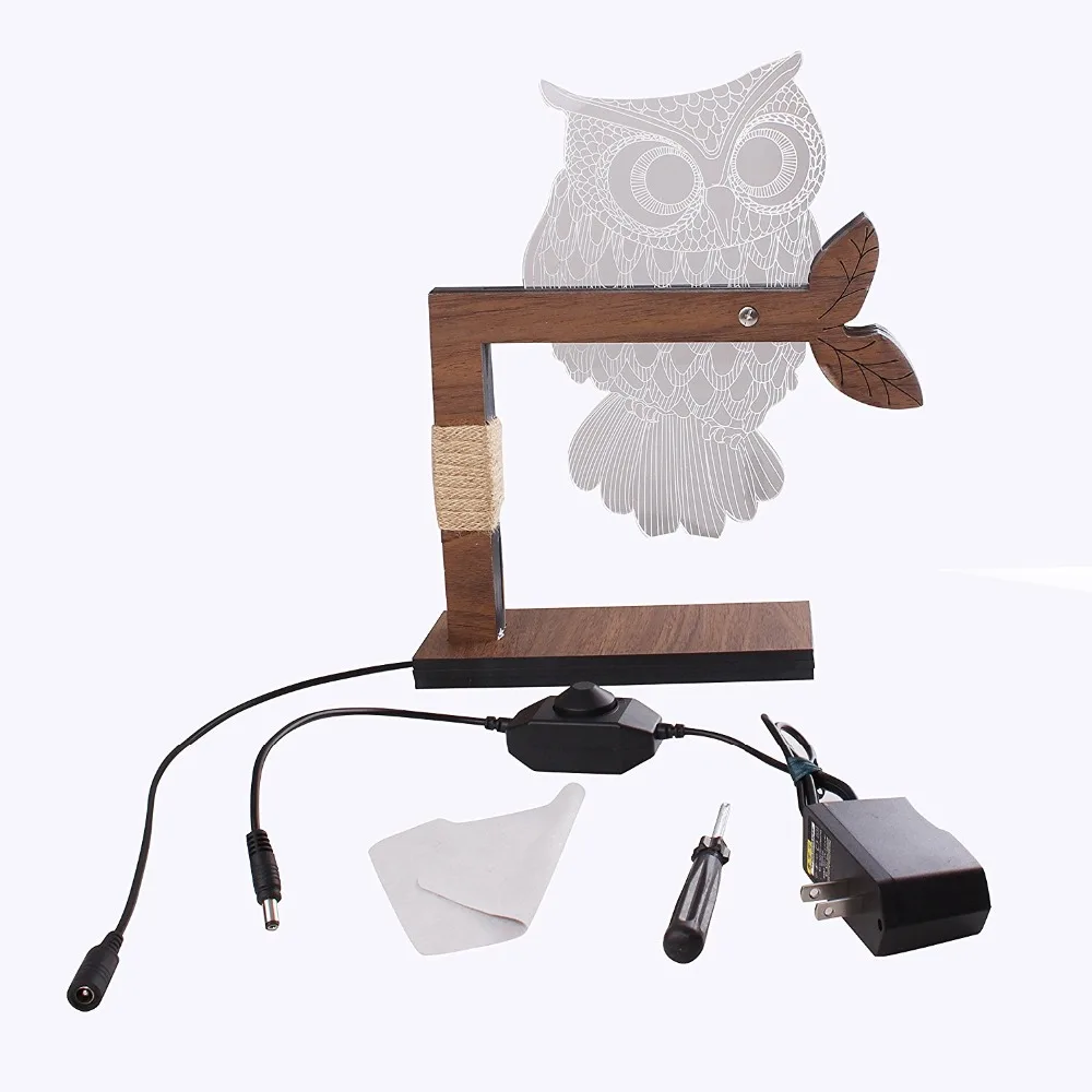 Ночник LumiParty 3D лампа в форме совы детский ночник светодиодный с иллюзией вилка