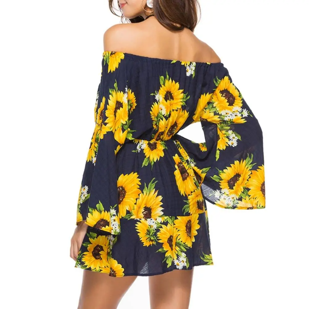 2019 Сексуальное Женское повседневное бохо платье с подсолнухами шифоновое