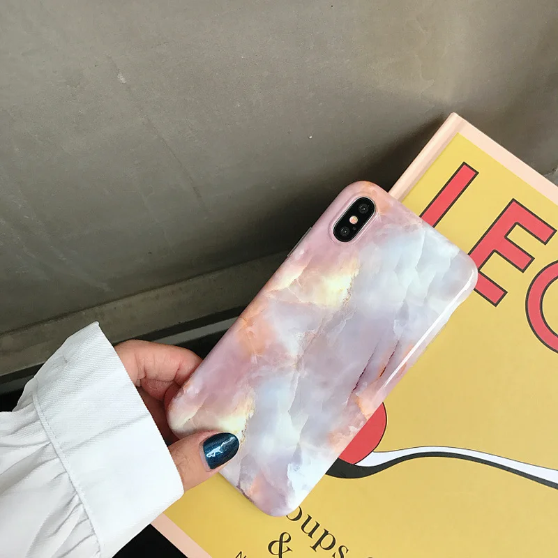 В Корейском стиле для девочек коралловый Мрамор чехол iPhone X XR XS Max Чехол 7 8 6 S Plus