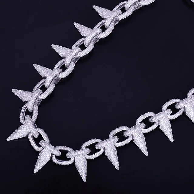 Iced Тяжелая панк заклепки чокер Bling кубический циркон мужская хип хоп ожерелье ювелирные изделия золото серебро цвет цепи 1" 20" - Окраска металла: silver