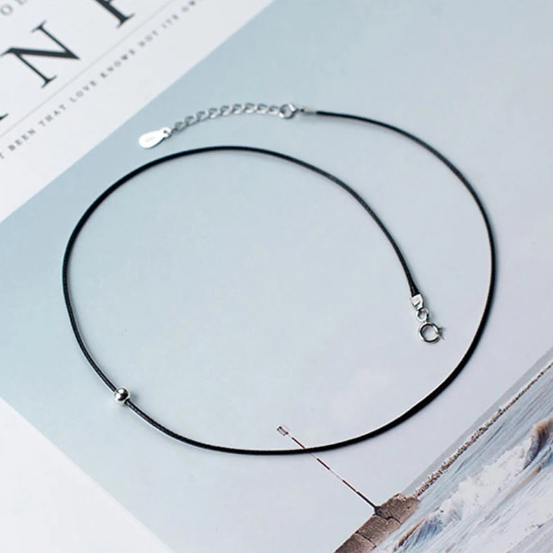 Женское колье чокер из искусственной кожи простое черное стерлингового серебра