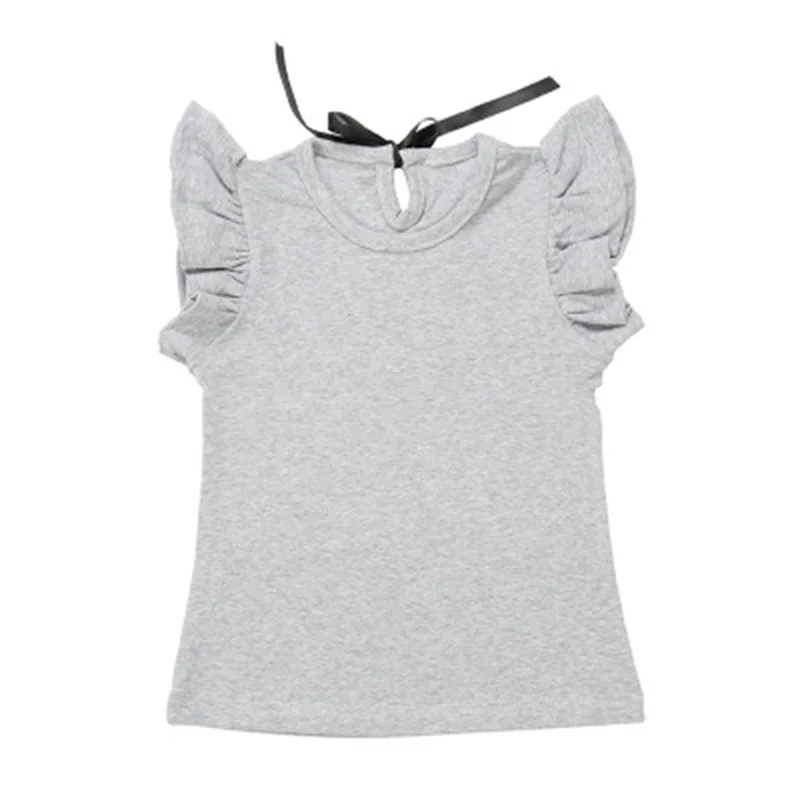 Toddler Girl Summer Causal T Shirt Ruffle T-shirt For Girls Lovely Baby Pink/White/Gray/Striped Basic Tees Quality Tops