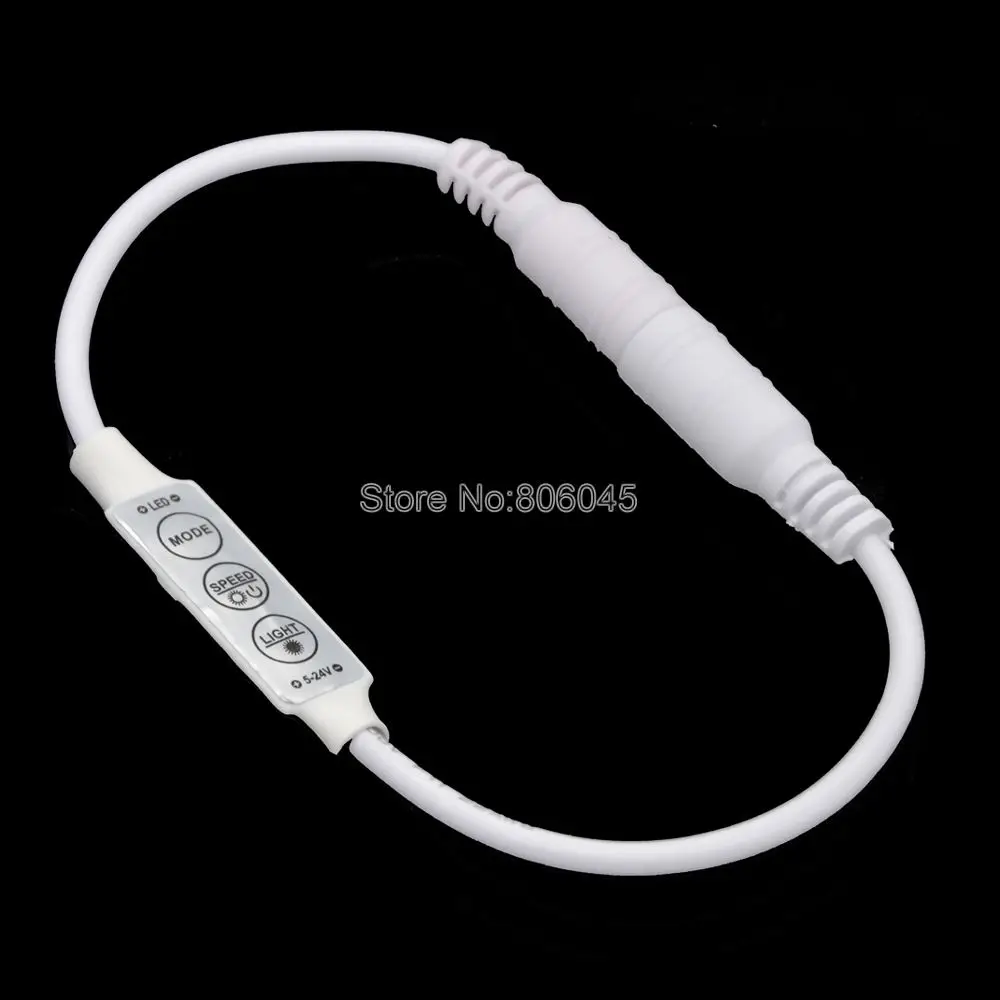 Фото 20pcs/lot DC12V 24V 6A Mini Inline 3Key LED Dimmer Controller with DC Connector for 3528 5050 5630 2835 3014 Single Color Strip №1